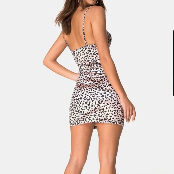 Motel Rocks Satin Lesty Dress in Leopard Print with Lilac Lace size small - Picture 3 of 9